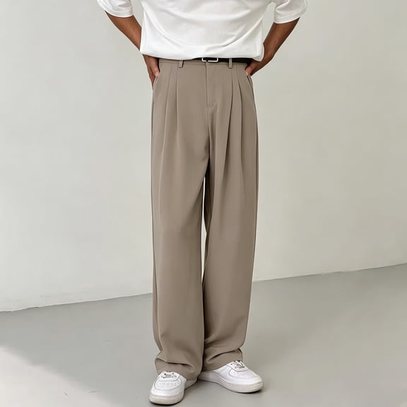 Men's Classic Fit Polyester Pleated Wrinkle Free Expandable Waist Pants S-XL(without belt)