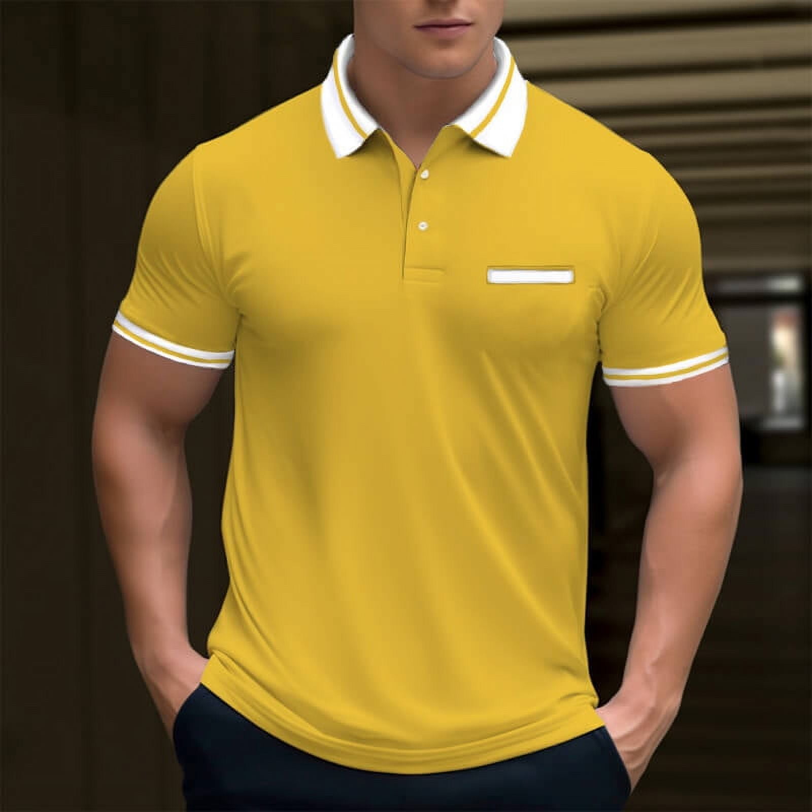 Men's Classic Fit Short Sleeve Dual Tipped Collar Pocket Polo Shirt ...