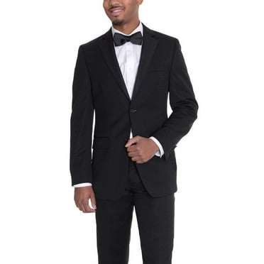 Men's Classic Fit Solid Black Two Button 100% Wool Formal Tuxedo Suit