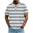 thumbnail image 1 of Men's Classic Fit Striped T-shirt Casual Button Lapel Golf Shirts Loose Color Block Polo Blouse, 1 of 3