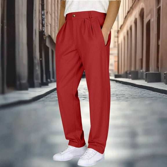 Men's Classic Fitting Dress Pants Solid Color Pleated Front Straight Legs Dress Work Suit Pants with Pockets M