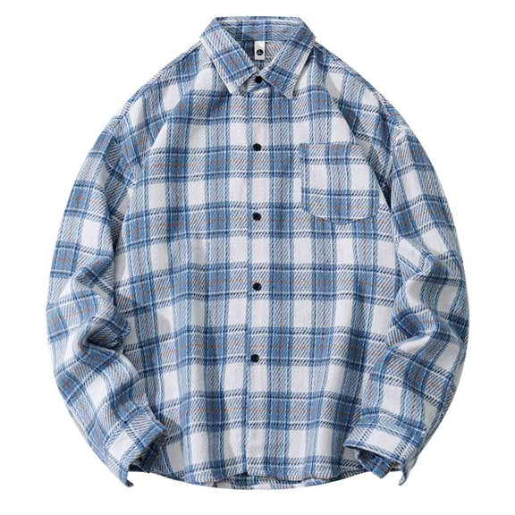 Men's Classic Flannel Plaid Button Up Shirt Shackets with Pocket Long Sleeve Loose Casual Lapel Neck Jacket Outwear (4XL, Blue 01)