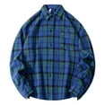 thumbnail image 1 of Men's Classic Flannel Plaid Button Up Shirt Shackets with Pocket Long Sleeve Loose Casual Lapel Neck Jacket Outwear (L, Blue), 1 of 6