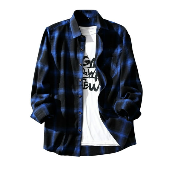 Men’s Classic Flannel Pliad Shirt Long Sleeve Button Down Pullover Checkerboard Sweatshirts Lightweight Casual Top