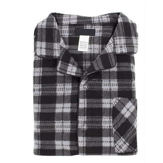 Men's Classic Fleece 2 Piece Sleepwear Button Up Drawstring Waist Pajama Set (Charcoal, L)