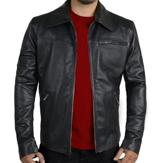 Men's Classic Genuine Leather Moto Jacket Fully Zipper Closure - 100% Lambskin Jacket for Bikers