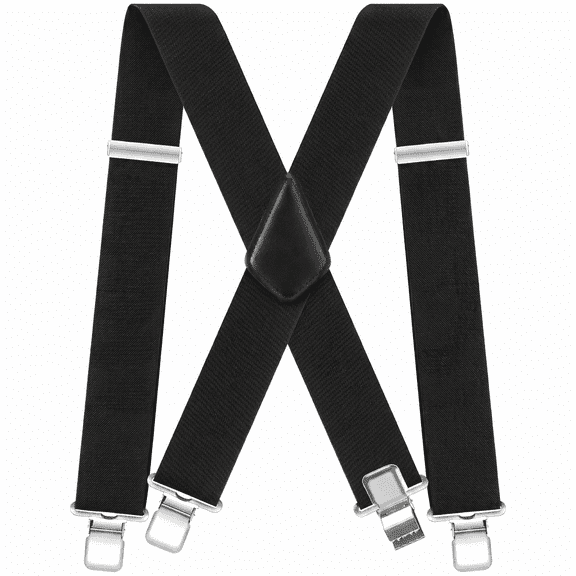Men's Classic Heavy-Duty Work Suspenders, 2-Inch Wide, X-Back, Adjustable Elastic, Sturdy Clips,Black