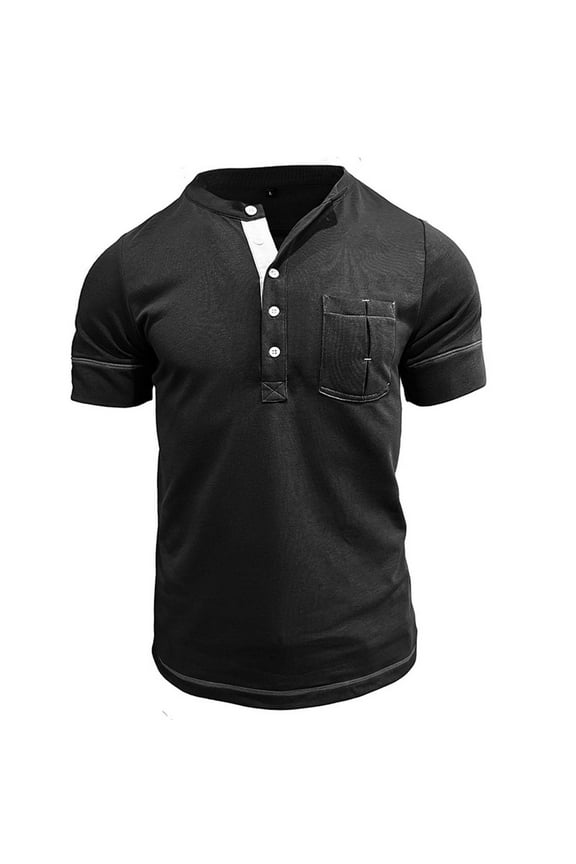 Men's Classic Henley Shirt Casual Raglan Short Sleeve Button-Down Cotton T-Shirt with Pockets