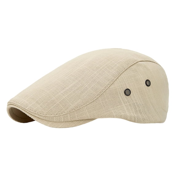 Men's Classic Herringbone Newsboy Cap Cotton Flat Hat with Adjustable Fit Washed Beret Style for Golf Driving Cabbie Casual Look (Khaki)