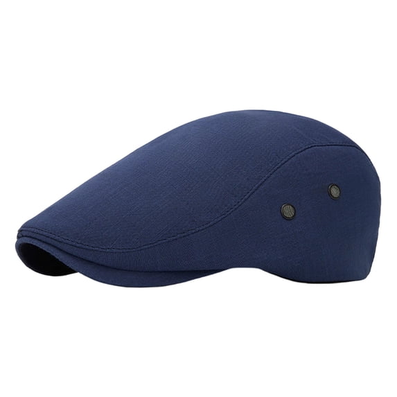 Men's Classic Herringbone Newsboy Cap Cotton Flat Hat with Adjustable Fit Washed Beret Style for Golf Driving Cabbie Casual Look (Navy)