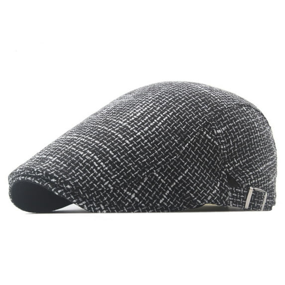 Men's Classic Herringbone Tweed Wool Blend Flat Cap Ivy Gatsby Newsboy Cabbie Driving Hat
