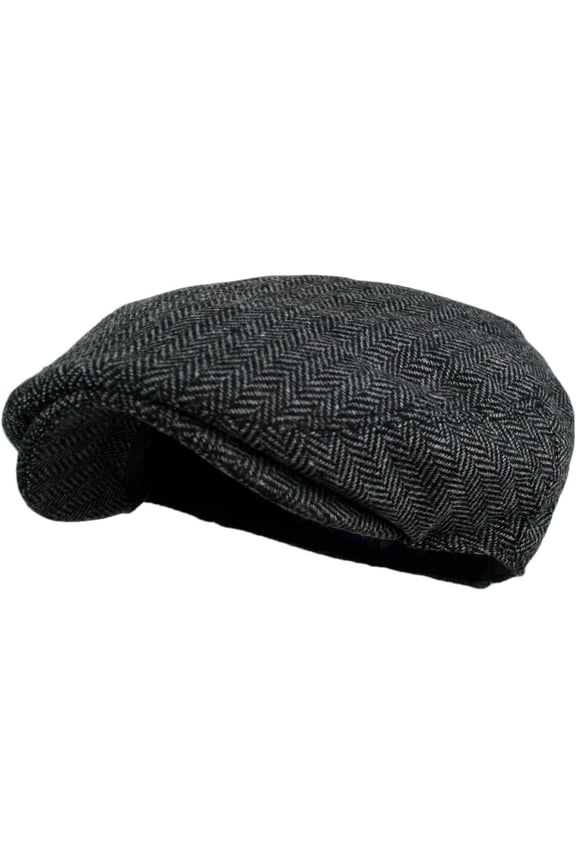 Men's Classic Herringbone Tweed Wool Blend Newsboy Ivy Hat (Large/X-Large, Charcoal)