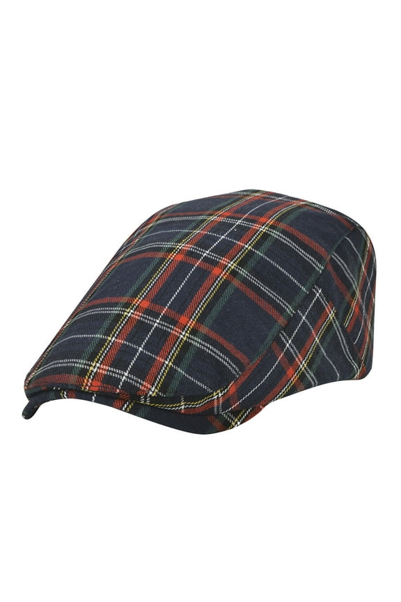 Men's Classic Herringbone Tweed Wool Newsboy Plaid Ivy Hat Navy