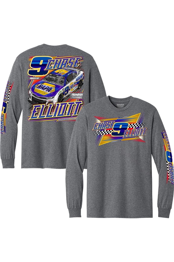Men's Classic Ink Heather Charcoal Chase Elliott Long Sleeve T-Shirt