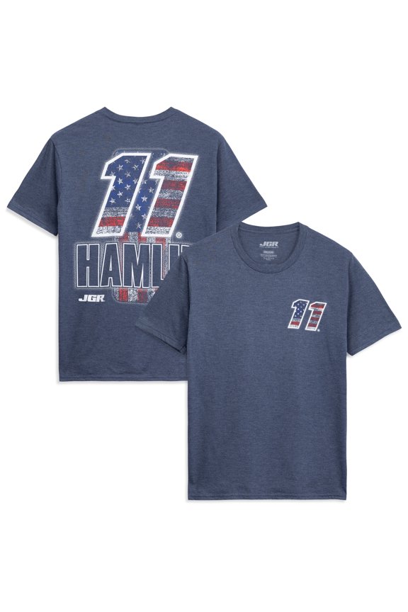Men's Classic Ink Heather Navy Denny Hamlin #11 Patriotic Number Tri-Blend T-Shirt