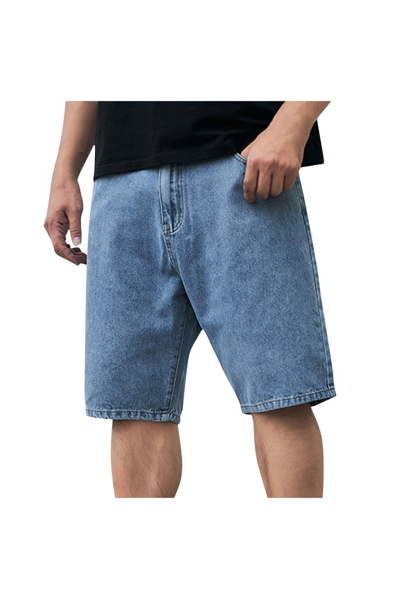 Men's Classic Jean Shorts Wide Leg Casual Denim Shorts with Multi Pocket Summer Versatile Loose Pants ,Blue,36