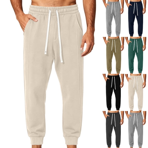 Men's Classic Jogger Sweatpants, Elastic Waist Drawstring Tapered Casual Pants with Ribbed Cuffs and Pockets for Daily Walking