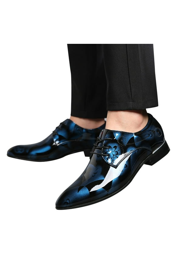 Men's Classic Lace Up Formal Oxfords Fashion Print Pointed Toe Business Shoes Casual Patent Leather Loafers