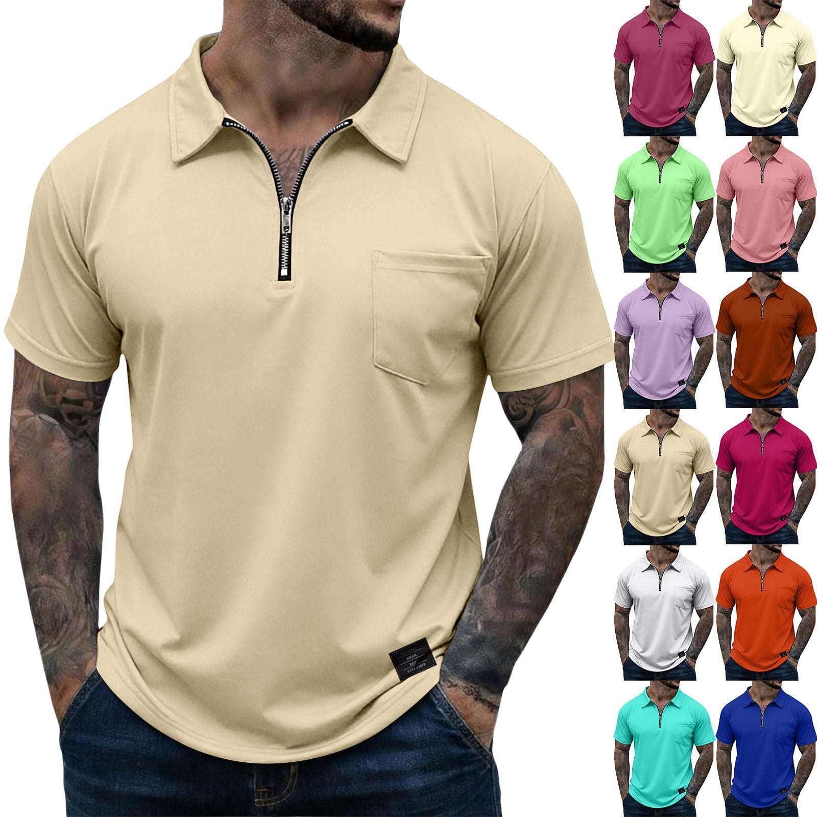 Men's Classic Lapel Short Sleeve Polo Shirts Quarter Zip Business ...