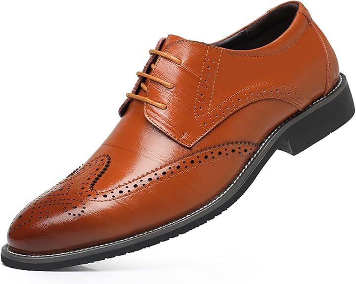 Men's Khaki Suede Wingtip Oxford Shoes – Vintage Style Comfort Dress Casual Sneakers With Rubber Sole