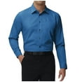 thumbnail image 1 of Men's Classic Long Sleeve Solid Color Barrel Cuff Dress Shirt (Denim Blue, Medium 32/33), 1 of 2
