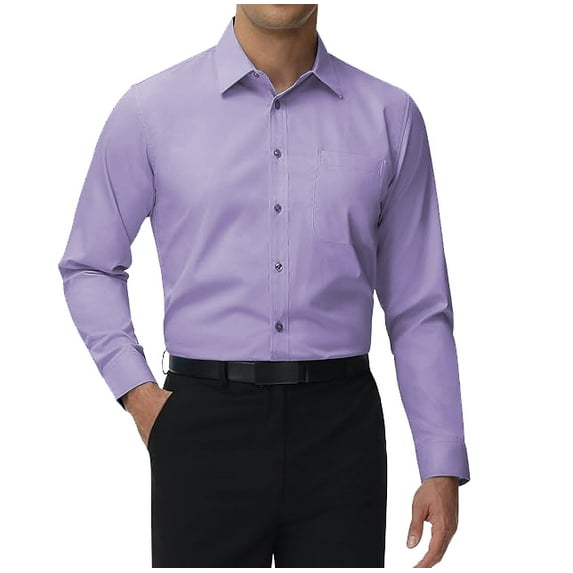 Men's Classic Long Sleeve Solid Color Barrel Cuff Dress Shirt (Lilac, XL 32/33)