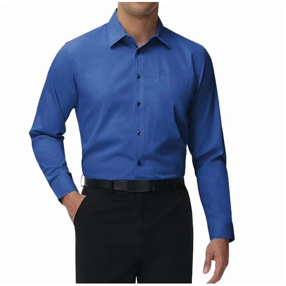 Men's Classic Long Sleeve Solid Color Barrel Cuff Dress Shirt (Royal Blue, XL 34/35)