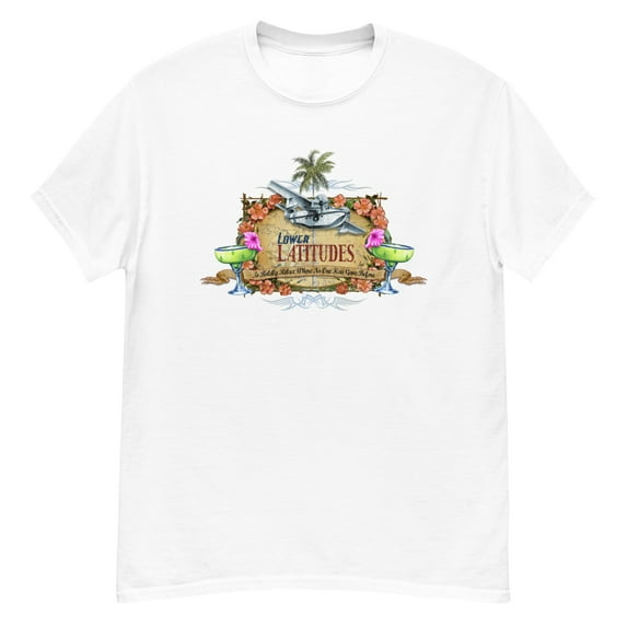 Men's Classic Lower Latitudes T-Shirt Seaplane Relax Margaritas Tropical Jimmy Buffett Retro Vintage Style Happy Hour Cocktails Beach Tees
