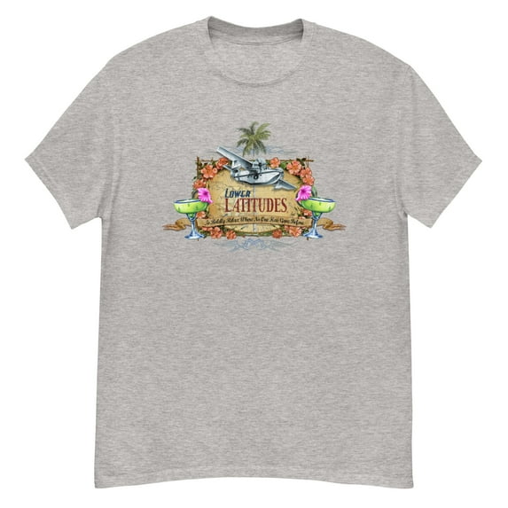 Men's Classic Lower Latitudes T-Shirt Seaplane Relax Margaritas Tropical Jimmy Buffett Retro Vintage Style Happy Hour Cocktails Beach Tees