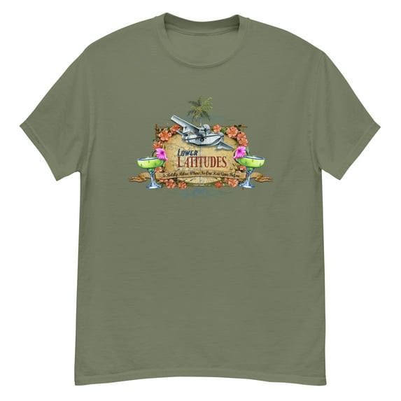 Men's Classic Lower Latitudes T-Shirt Seaplane Relax Margaritas Tropical Jimmy Buffett Retro Vintage Style Happy Hour Cocktails Beach Tees