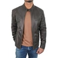 thumbnail image 1 of Men's Classic Moto Chocolate Brown Leather Jacket with Snap Tab Collar, 1 of 6