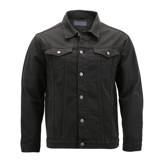 Men’s Classic Multi Pocket Button Up Stretch Denim Casual Trucker Jean Jacket (Black, S)