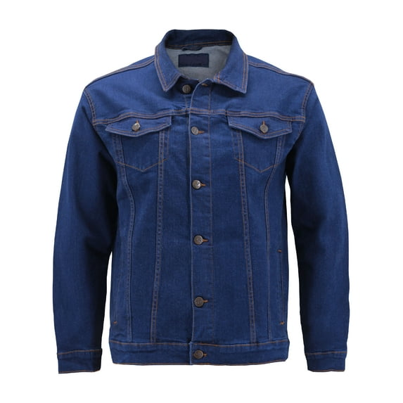 Men’s Classic Multi Pocket Button Up Stretch Denim Casual Trucker Jean Jacket (Blue, L)