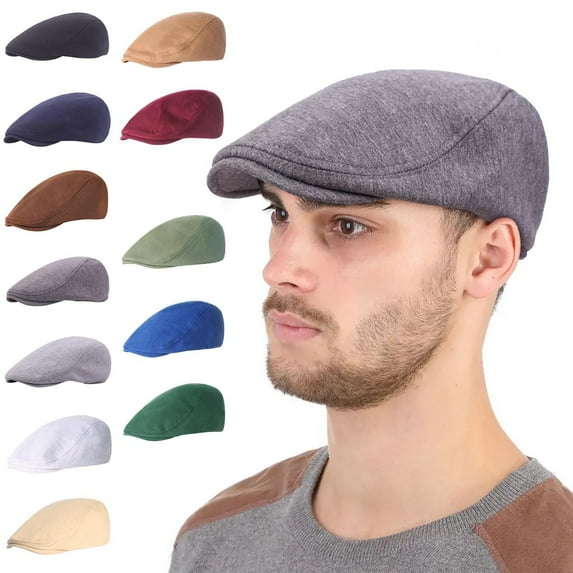 Men's Classic Newsboy Cap - Cotton Stretch Fit Flat Cap with Adjustable Back, Vintage Cabbie Driving Hat for Casual, Golf, Outdoor (One Size Fits Most)