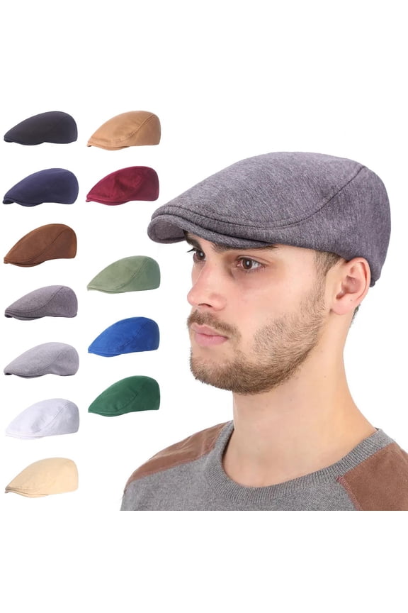Men's Classic Newsboy Cap - Cotton Stretch Fit Flat Cap with Adjustable Back, Vintage Cabbie Driving Hat for Casual, Golf, Outdoor (One Size Fits Most)