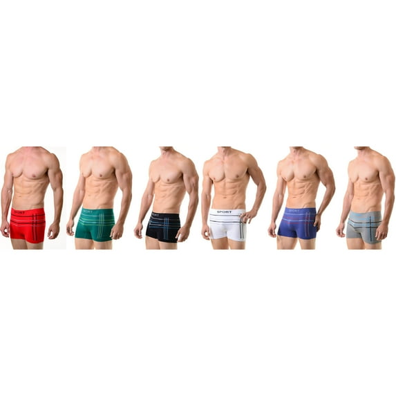 Men's Classic Nylon Seamless Boxer Briefs Underwear, Lines One Size