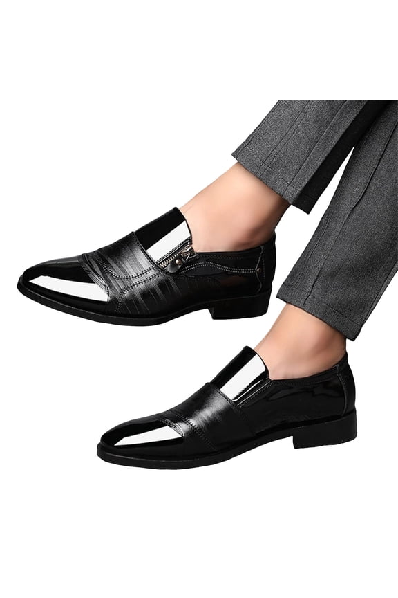 Men's Classic Patent Leather Business Dress Shoes Oxford Non Slip Work Shoes Comfortable Slip On Loafers
