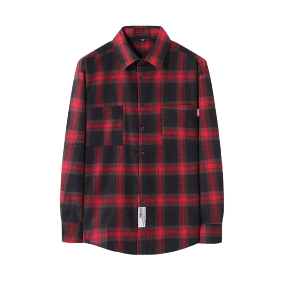 Men's Classic Plaid Flannel Shirt Button Down Long Sleeve Regular-Fit Shacket Jacket Lapel Plus Size Plaid Jackets Fall Winter Shirts