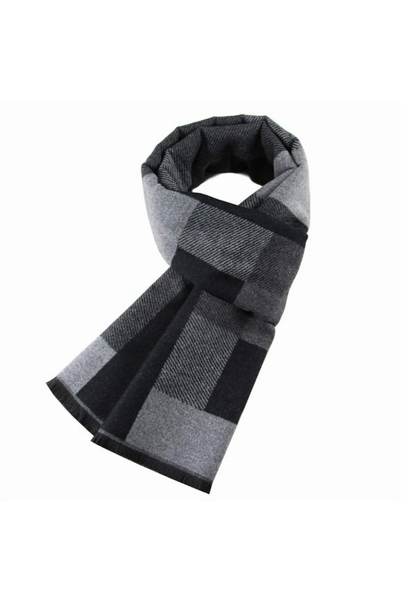 Men's Classic Plaid Scarf, Winter Warmth Imitation Wool Scarf, Versatile Checkered Pattern Scarf for Cold Weather, Soft Touch Fashion Scarf for Men and Women, All-Season Everyday Scarf Black