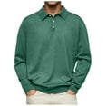 thumbnail image 1 of Men's Classic Polo Shirt Long Sleeve Button Up Collared Solid Tops Lightweight Casual Business Work Loose Fit Basic Tees, 1 of 6