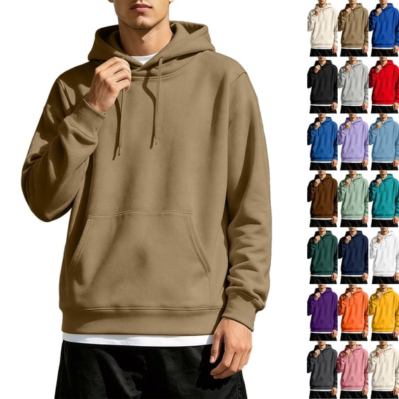 Men’s Classic Pullover Hooded Sweatshirt Long Sleeve Drawstring Hoodie with Big Front Pocket Soft Breathable Top for Casual Lifestyle Streetwear Khaki 3XL