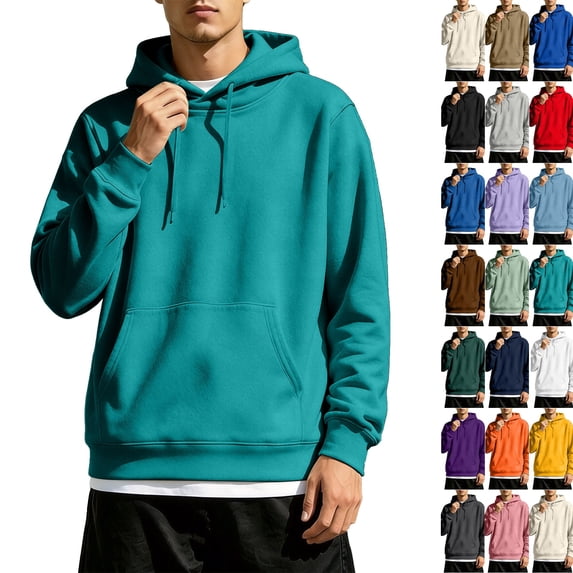 Men’s Classic Pullover Hooded Sweatshirt Long Sleeve Drawstring Hoodie with Big Front Pocket Soft Breathable Top for Casual Lifestyle Streetwear Turquoise M