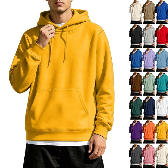Men’s Classic Pullover Hooded Sweatshirt Long Sleeve Drawstring Hoodie with Big Front Pocket Soft Breathable Top for Casual Lifestyle Streetwear Yellow S