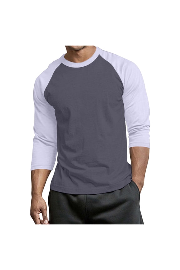 Men's Classic Raglan 3/4 Sleeve Baseball T Shirt, Crew Neck Color Block Casual Fitted Tee Tops, S-5XL