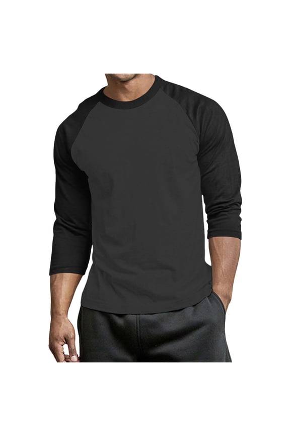 Men's Classic Raglan 3/4 Sleeve Baseball T Shirt, Crew Neck Color Block Casual Fitted Tee Tops, S-5XL