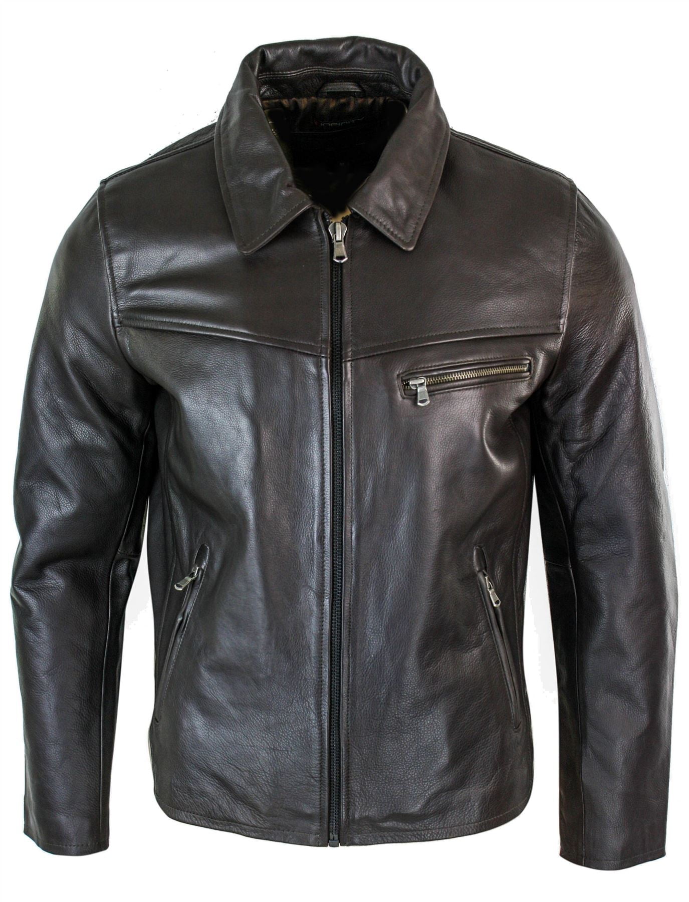 Men's Classic Real Leather Collar Box Jacket | Infinity - Walmart.com