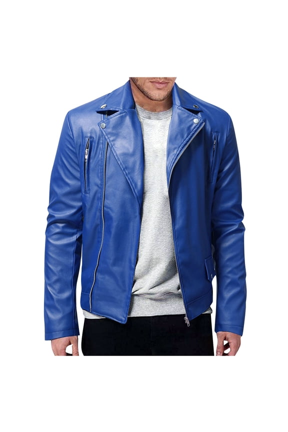 Men's Classic Red Faux Leather Biker Jacket with Zipper Pockets, Stylish Motorcycle Outerwear