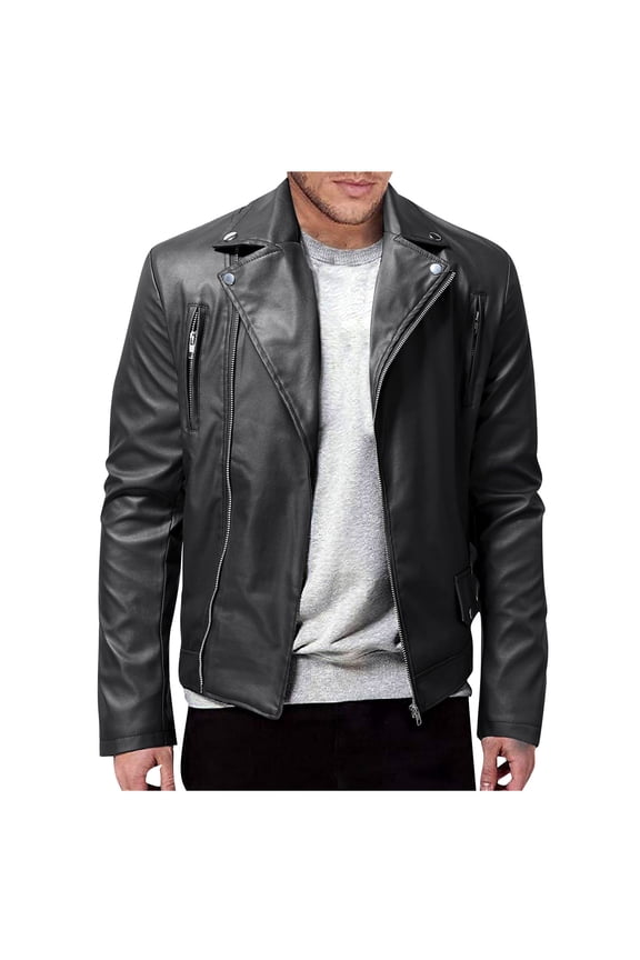 Men's Classic Red Faux Leather Biker Jacket with Zipper Pockets, Stylish Motorcycle Outerwear