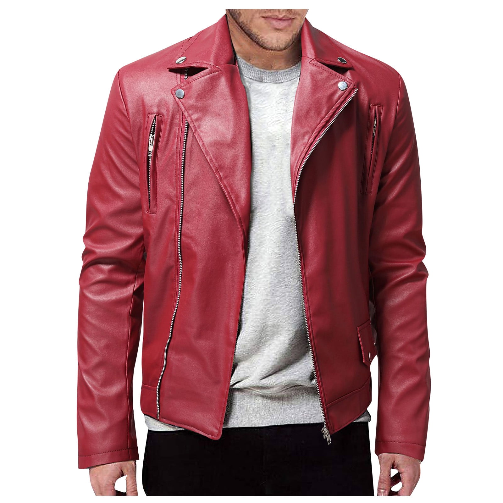 Red faux leather biker jacket hot sale