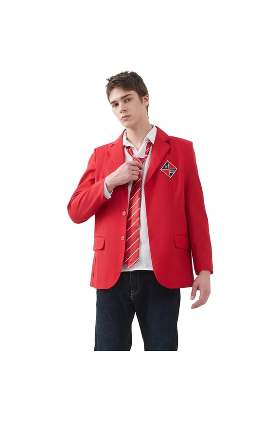 Men's Classic Red Rebelde School Uniform Set - Prep-Style Blazer Outfit with Tie
